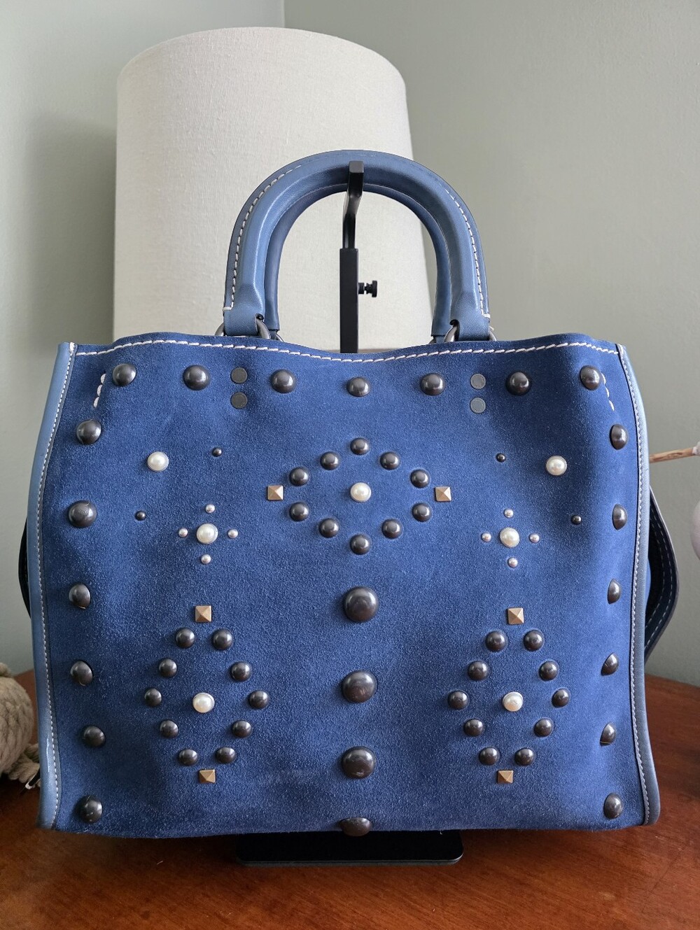 Coach 57163 Rogue 30 Western Rivets Blue Suede Leather Satchel Bag 1941 - Picture 2 of 16
